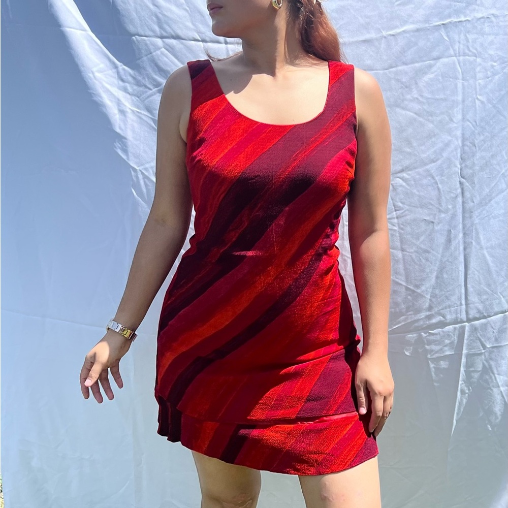 Vintage Red Striped Sleeveless Dress